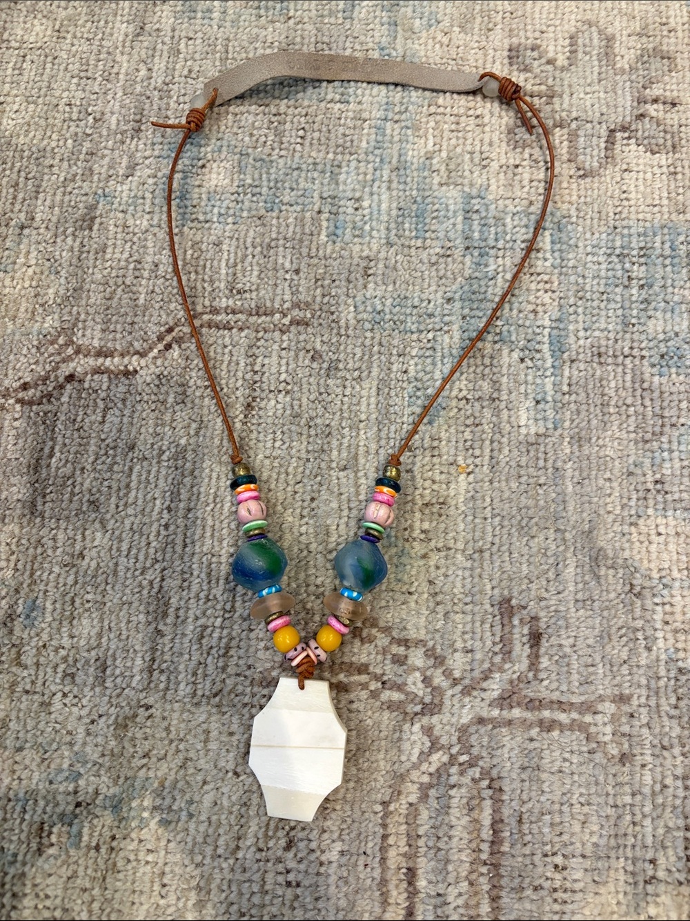 Twine & Twig Multicolor Beaded Necklace with White Pendant